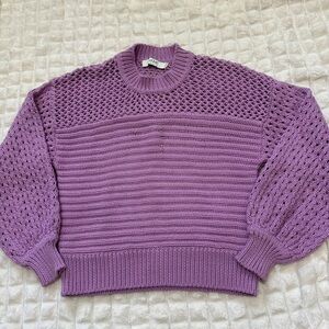 Joie XS Purple Toulon Open Knit Sweater Balloon Sleeve Relaxed Fit